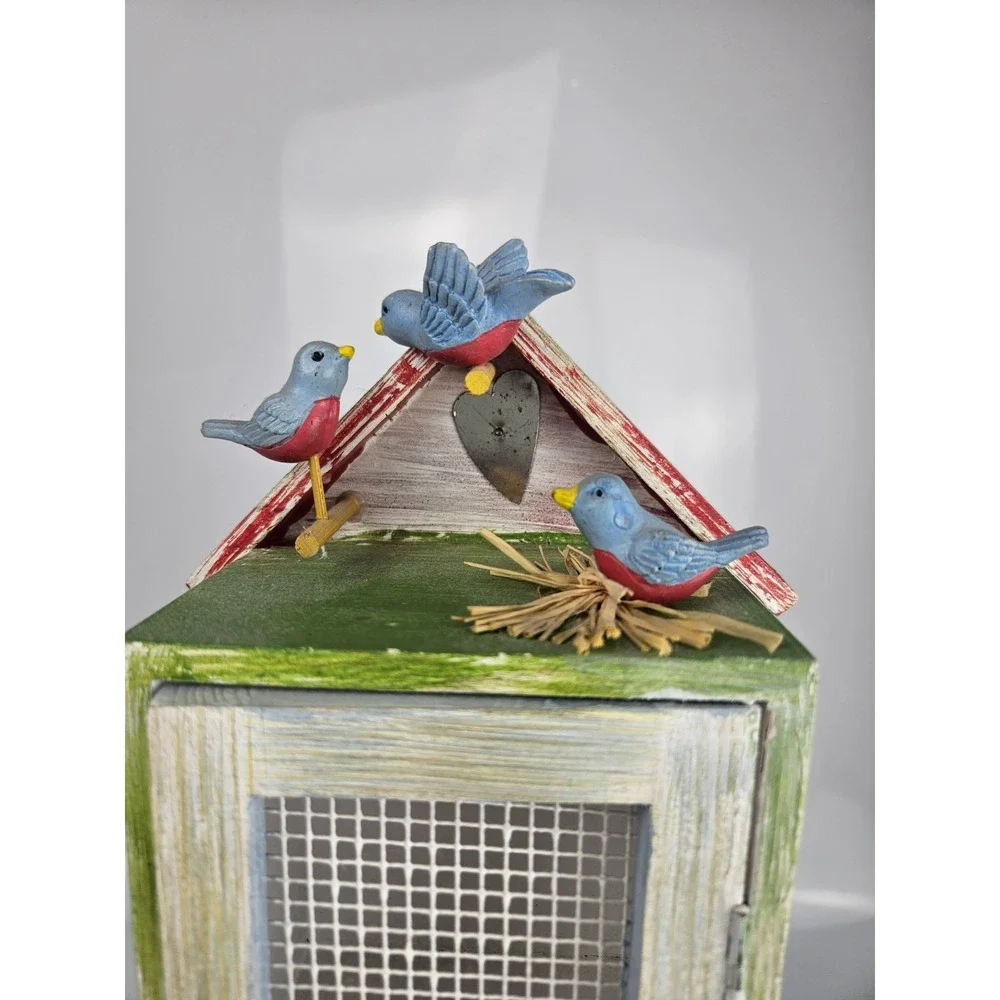 Cottage Birdhouse Tabletop Cabinet Wire Mesh‎ Welcome Friends
